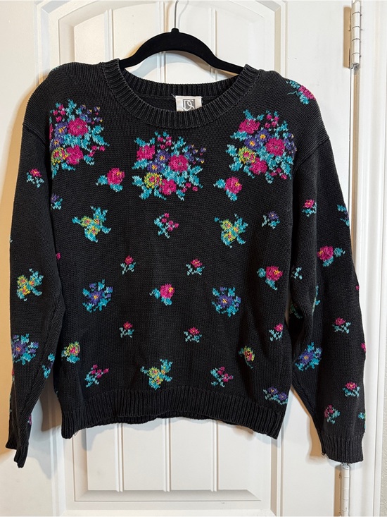 Ps sport Sweaters - PS Sport Sweater Womens L Black Floral Knit Pullover Grandmacore Cottagecore